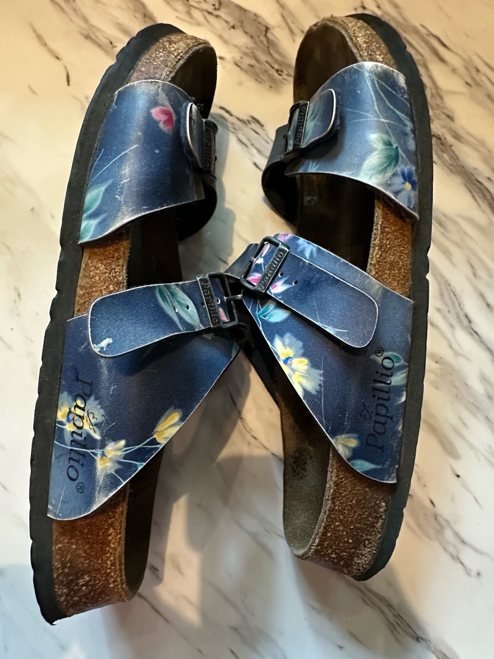Birkenstock Papillio Navy Blue Floral Two-Strap Sandals - Picture 6 of 8
